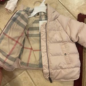 Burberry Girls Pale Pink Puffer Jacket with Iconic Check Lining